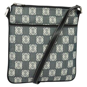 Authentic LOEWE Anagram Shoulder Bag Canvas Leather Gray Black Silver